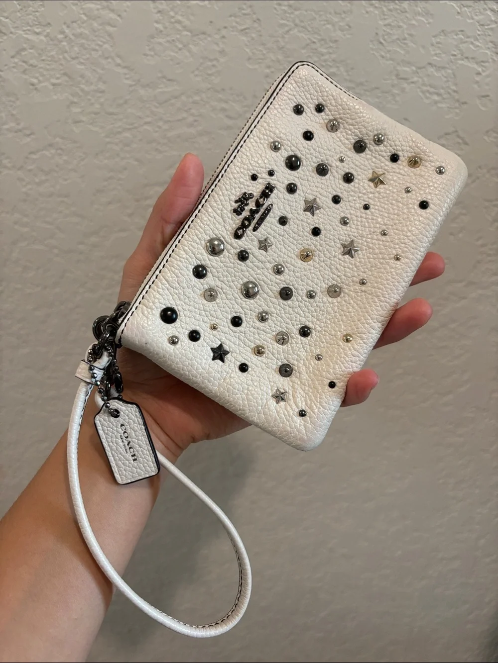 Coach White Leather Wristlet with Mixed Metal Studs - Picture 14 of 14